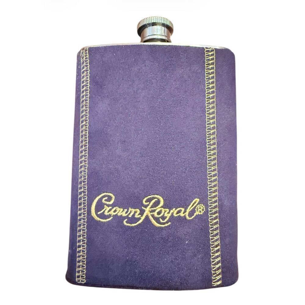 Crown Royal Cap 8 oz. 18/8 Stainless Steel Whiskey Flask W/ Purple Suede Cover
